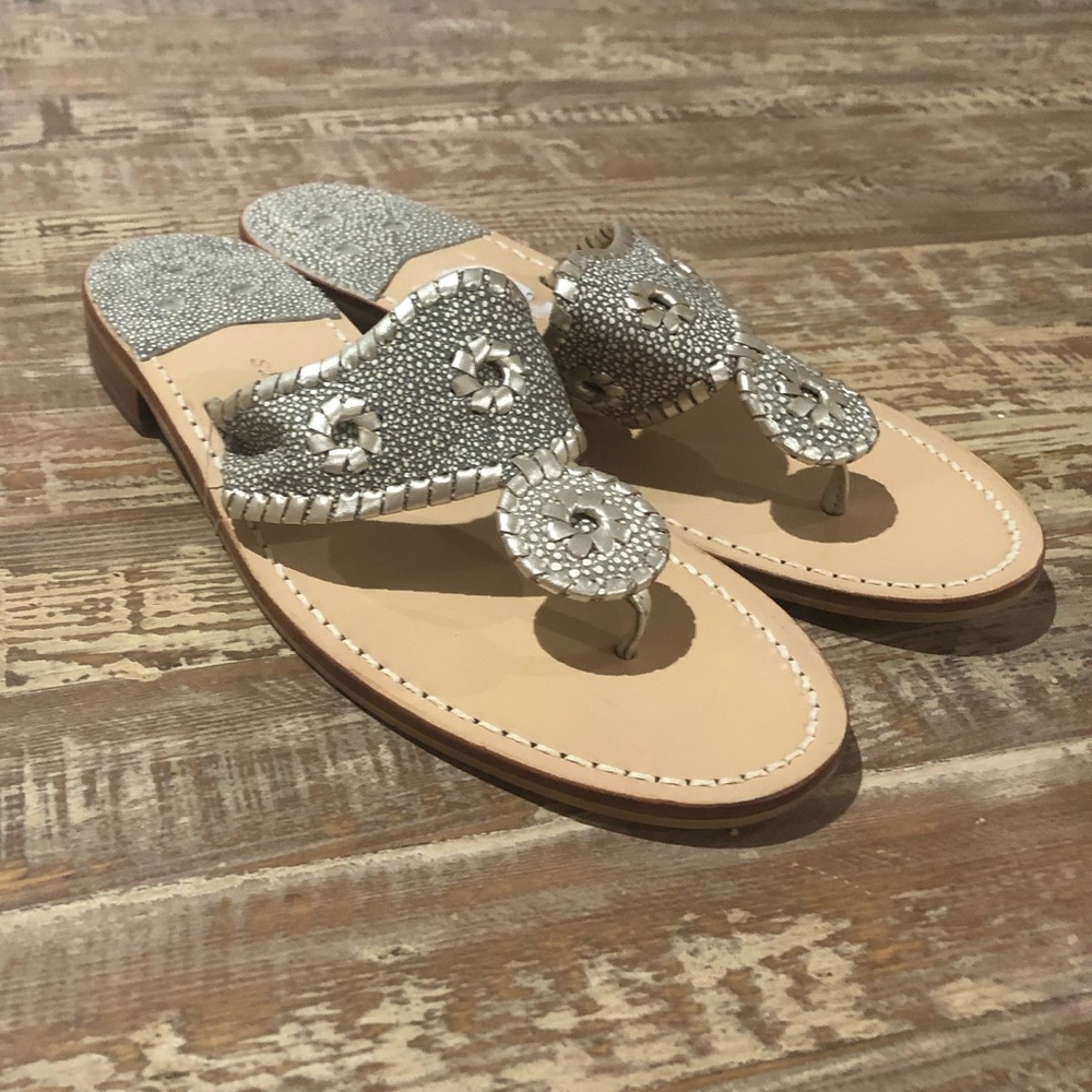 NWT Jack Rogers Silver and White Sandals
